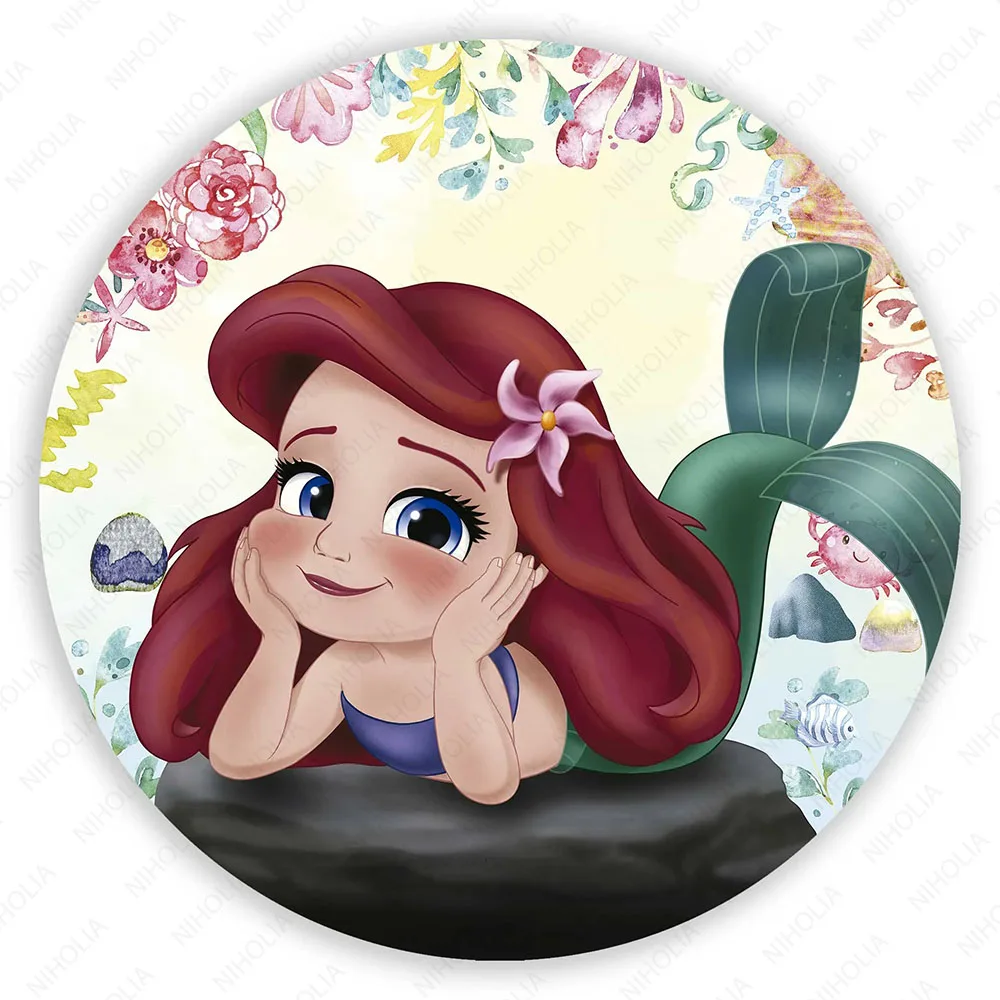 Mermaid Birthday Backgrounds Disney Ariel Princess For Girls 1st 2nd Party Photography Backdrops Under Ocean Elastic Cover