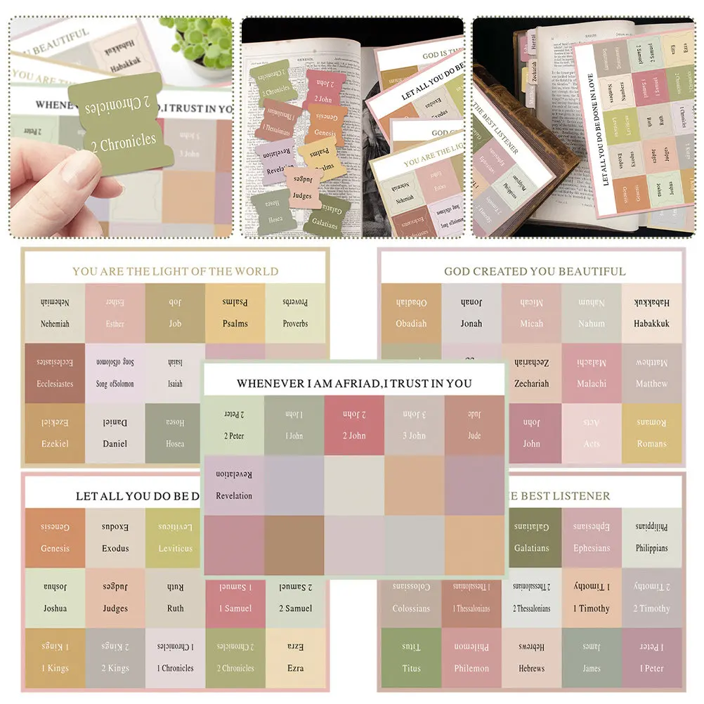 

5 Sheets Bible Index Book Tabs Self-Adhesive PVC Bible Study Tabs for Reading Efficiency Accurate Section Reference Decorative