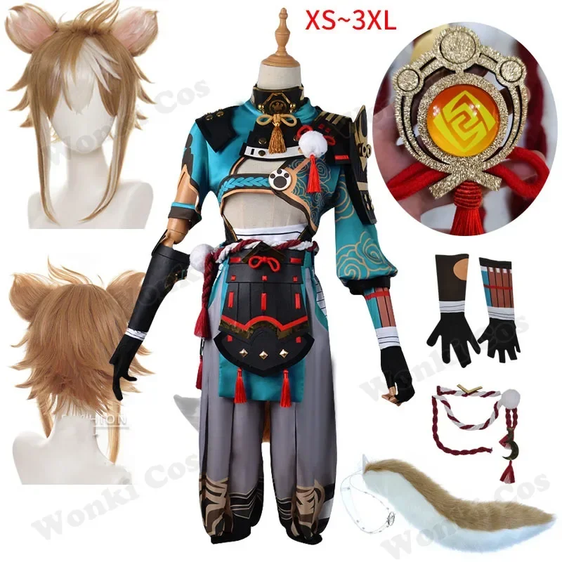 Gorou Cosplay Costume Wig with Ears Impact Inazuma Goro Cosplay Tail Costumes Full Set Cosplay Props Party Outfits