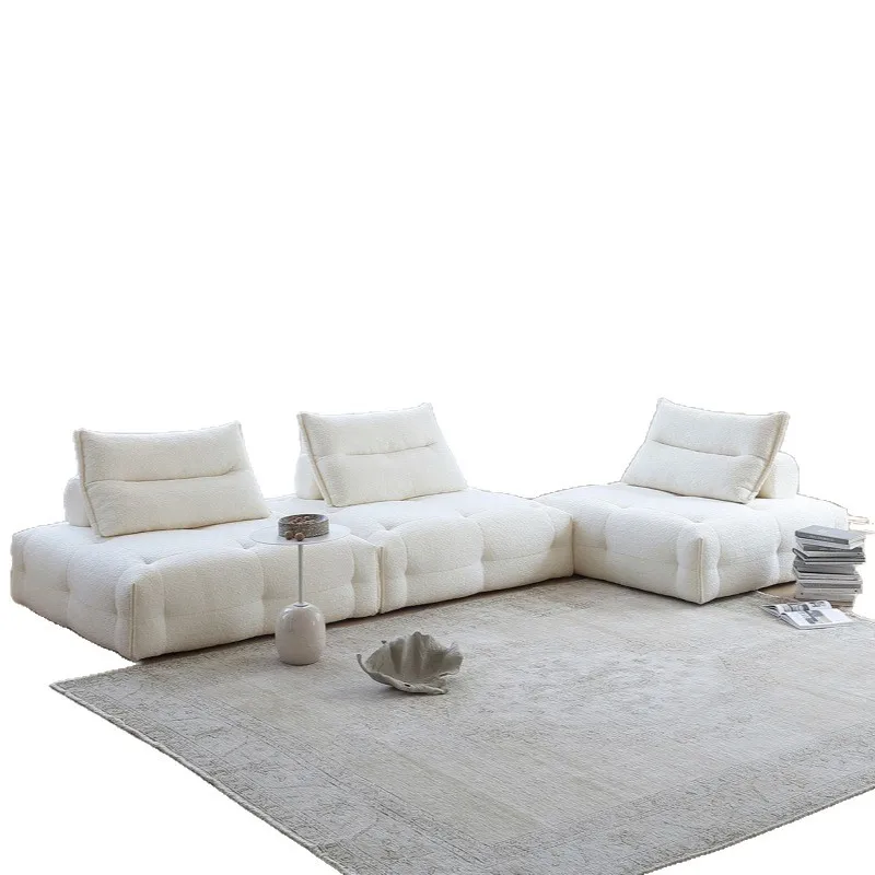 

French cream wind tofu block compression sofa module combination living room square lazy sofa