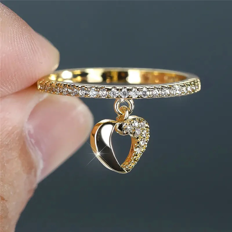 Huitan Creative Heart Charm Finger Ring for Women Statement Wedding Band Accessories Stylish Female Rings Party Jewelry Newly