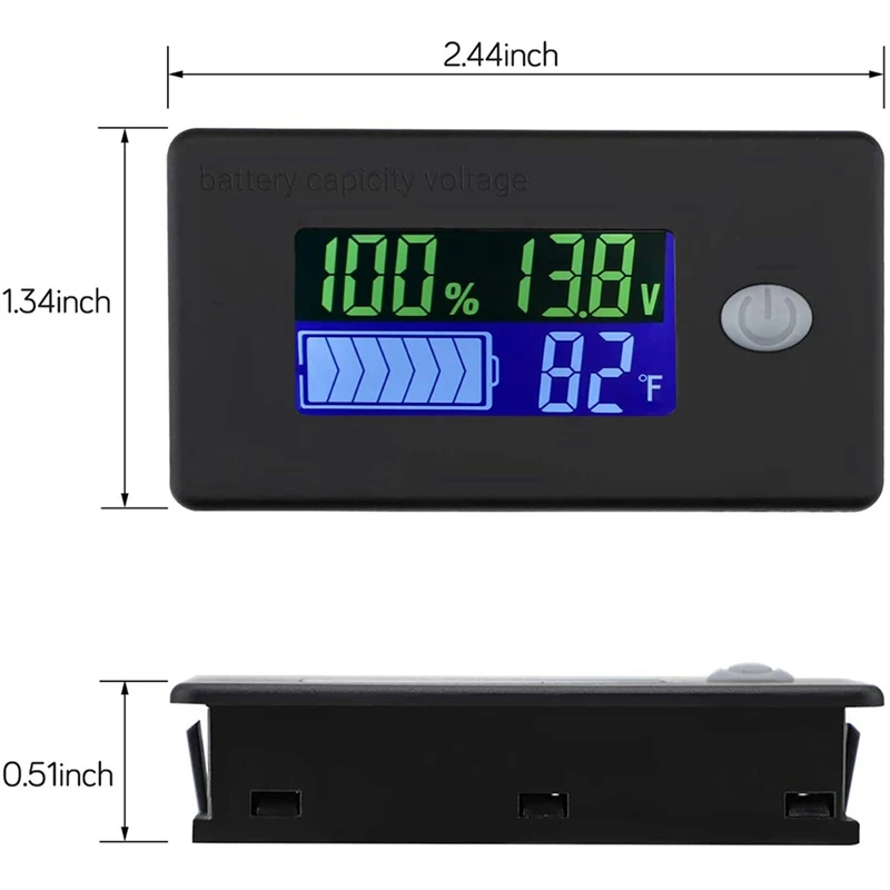 Monitor de capacidad de la batería, medidor de 10-100V, 12V, 24V, 48V, indicador de temperatura Fahrenheit, 3 unidades