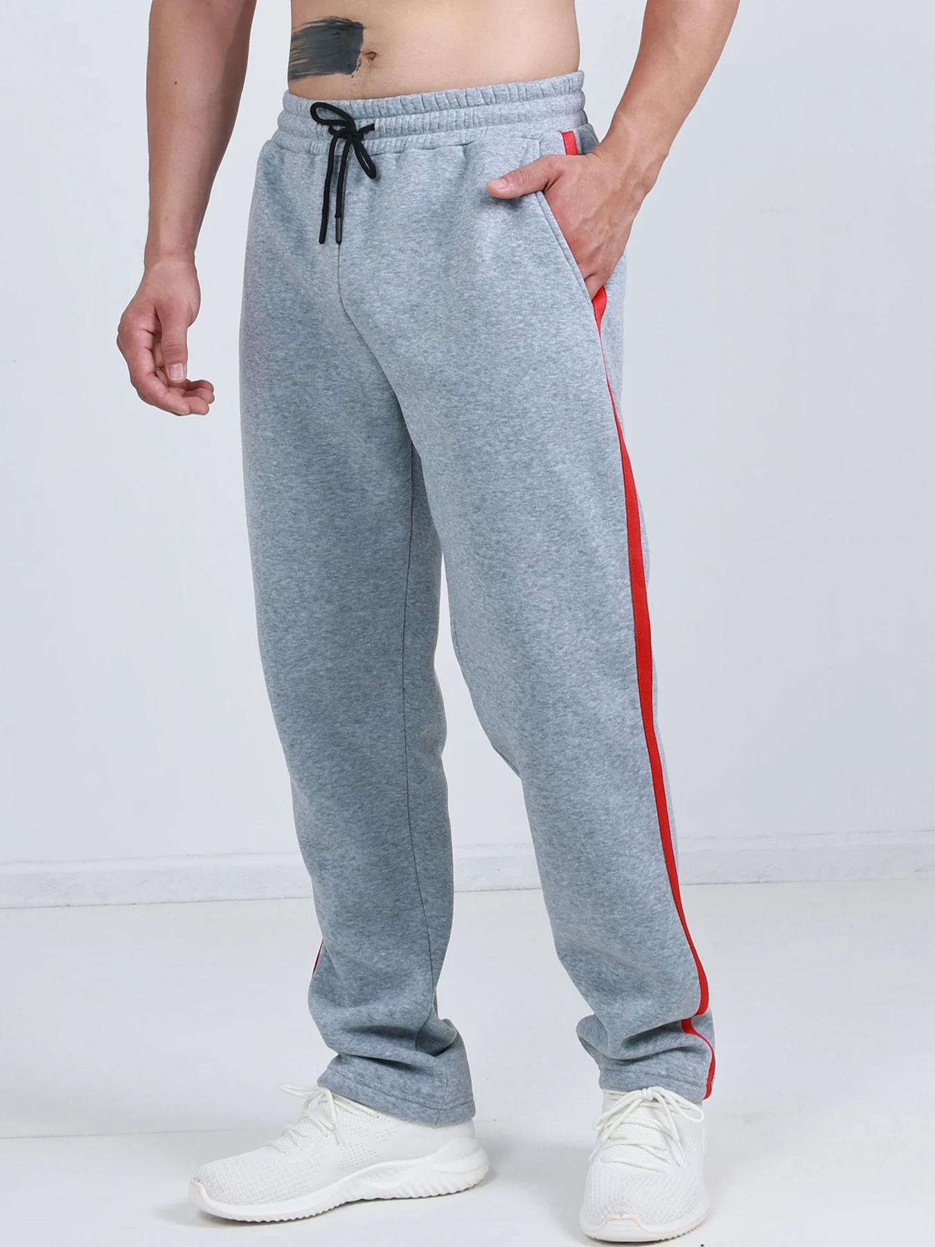 Pantalones deportivos informales de moda de otoño e invierno, pantalones de chándal de pierna recta rojos de color sólido