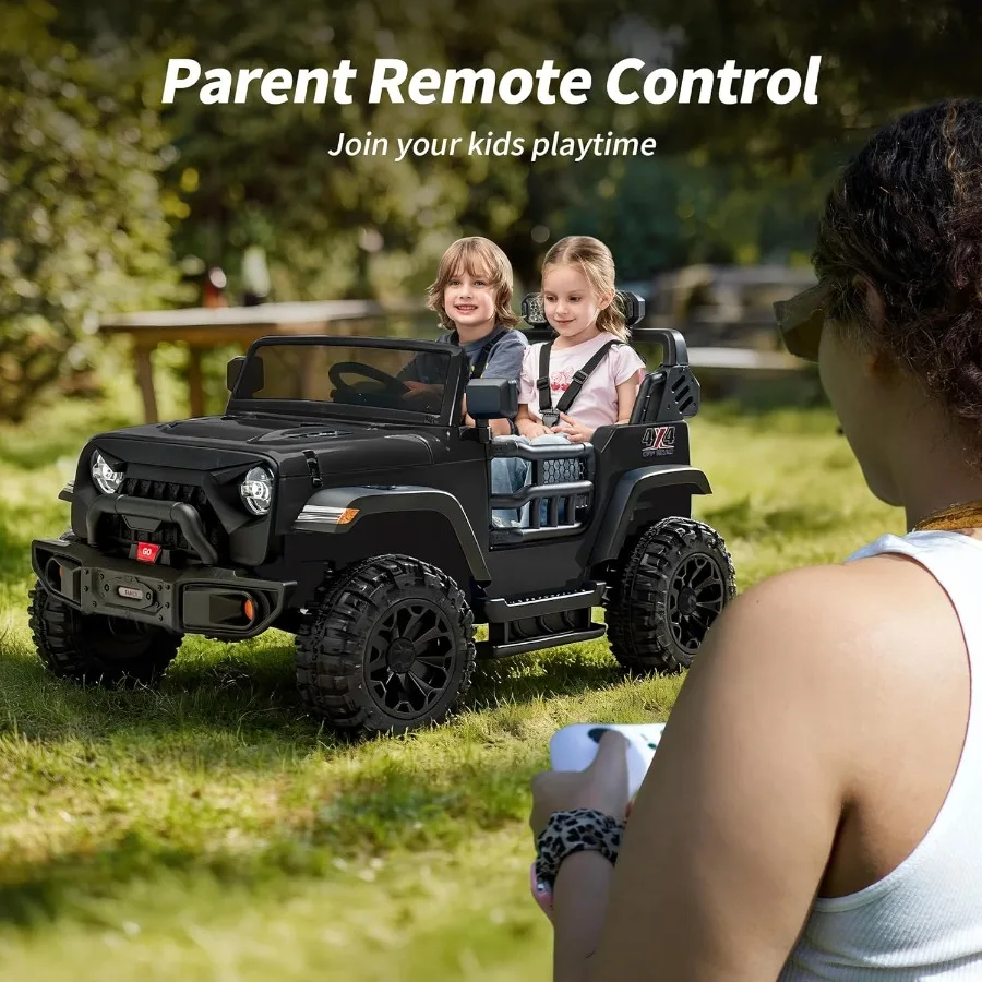 2 Seater Ride on Car Toy 24V 4WD Electric Car for 4-8 with Remote Control 4x200W Motors Capacity 150 lb - Black