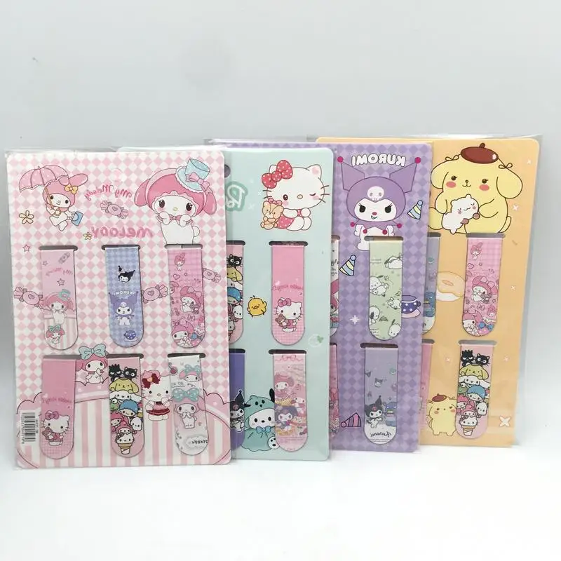 Sanrio Cartoon Magnetic Bookmark Kawaii Kuromi Pachacoo Melody Cinnamoroll Double-sided Bookmark Refrigerator Sticker Wholesale