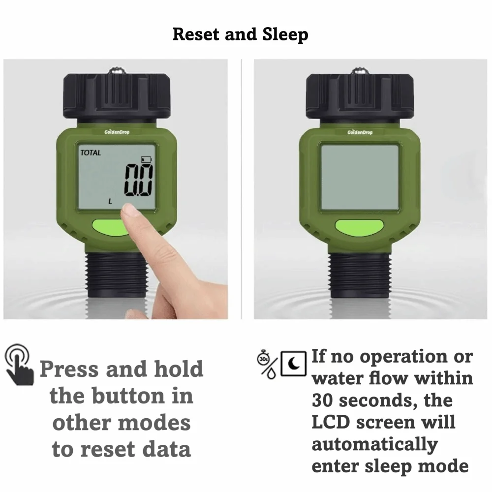 IPX6 Waterproof Digital Water Flow Meter LCD Display Accurate Electronic Water Meter Movable Joint Multifunctional