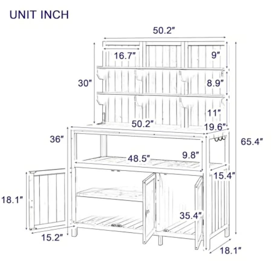 Outdoor Potting Bench Table with Hutch, 50.2