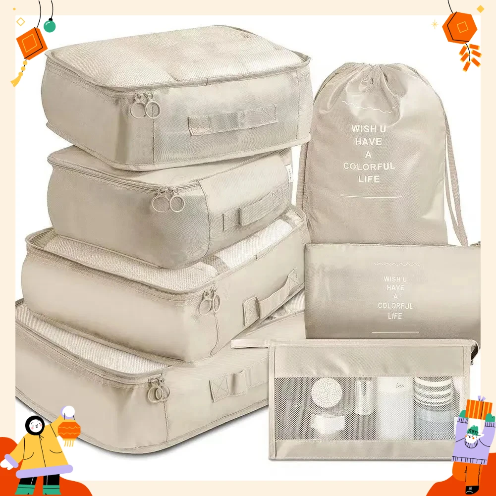 7Pcs Folding Travel Organizer Storage Bags Wardrobe Cube Suitcase Packing Set Storages Luggage Clothes Shoe Box