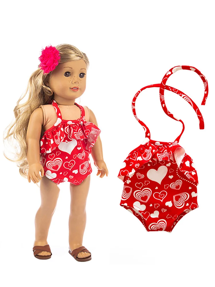 Śliczny kostium kąpielowy dla 18-calowej amerykańskiej lalki Sweet Heart Print Doll Swimsuit Odzież dla noworodków 43 cm Prezent dla dzieci — zdjęcie 2