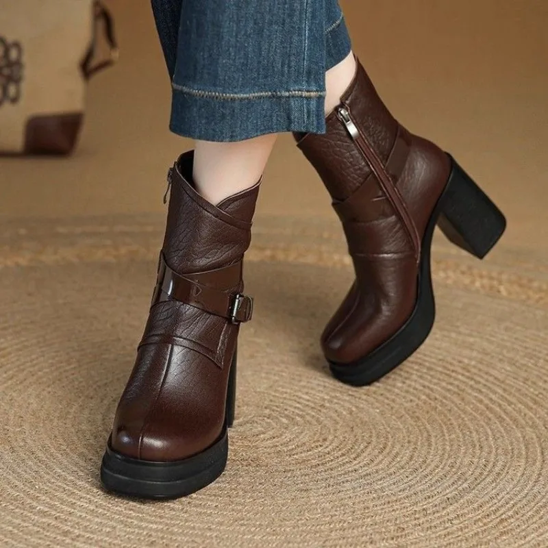 Platform Women's Trifle Sole 2025 Autumn Winter Black High Heeled Fashion Boots Inside Heightened Booties Comfortable