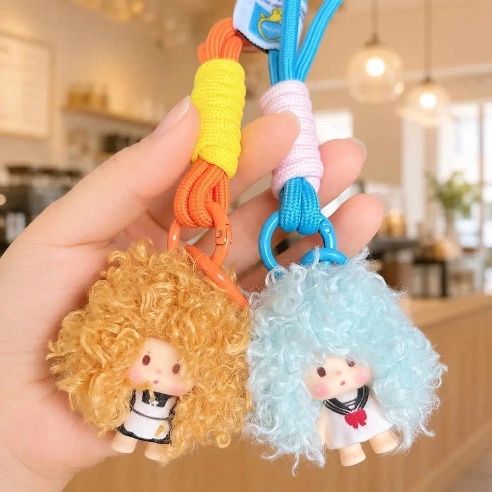 Cute Cartoon Curly Hair Doll Keychain Pendant Soft with Lanyard Doll Keychain Colorful Doll Bag Charm Party Favors