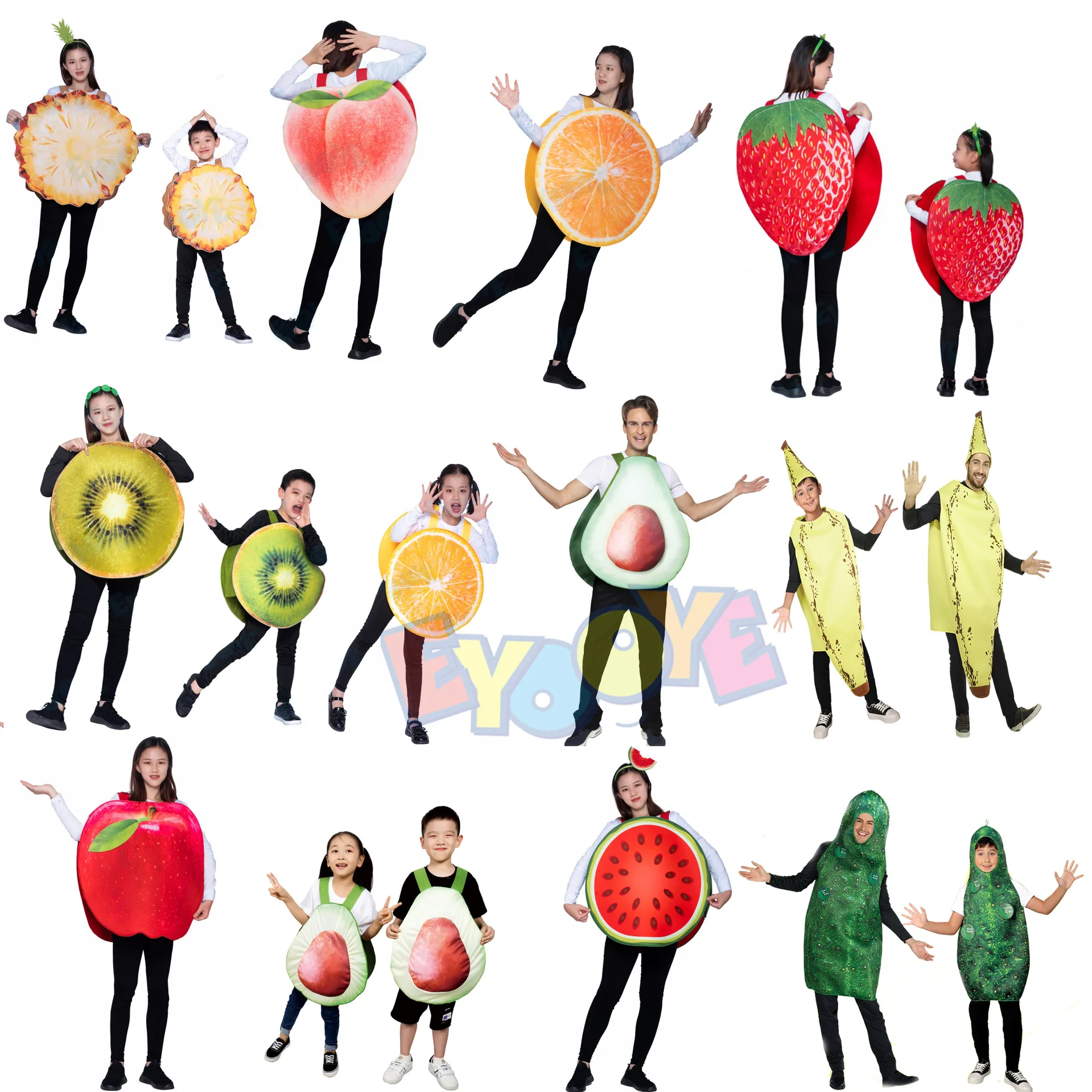 

Halloween Vegetable Fruit Cosplay Banana Kiwi Pineapple Apple Costume Adult Kids Carnival Party Performance Costume