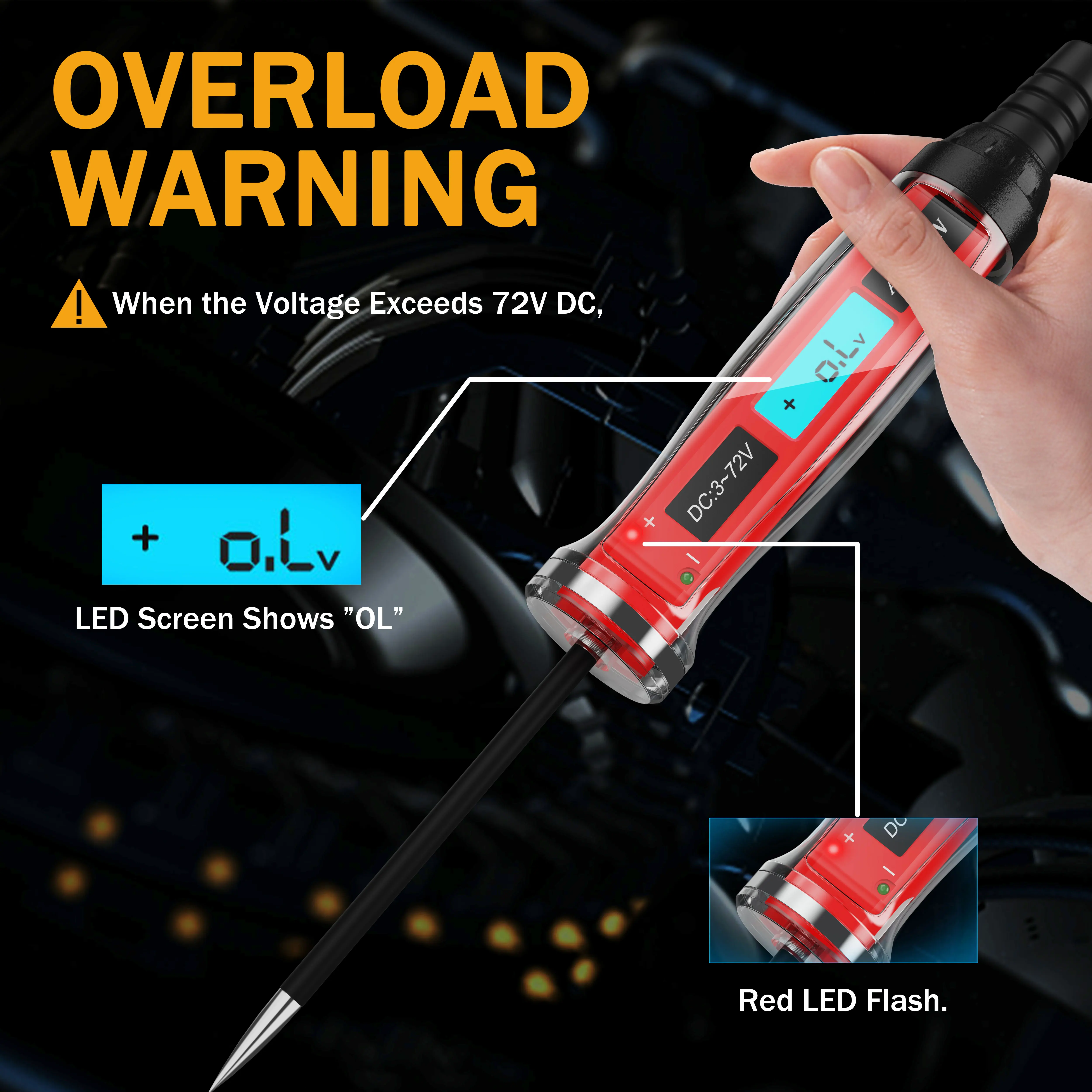 AWBLIN 3-72V DC Automotive Test Light, LCD Digital Light Tester with Voltmeter, Heavy Duty Circuit Tester with Polarity Indicate