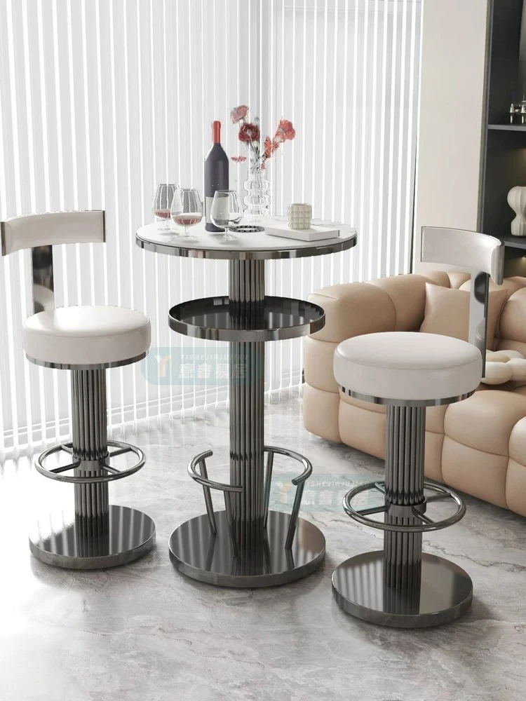 Stainless steel high-footed bar table light luxury high-end family balcony leisure small bar table and chair combination bar
