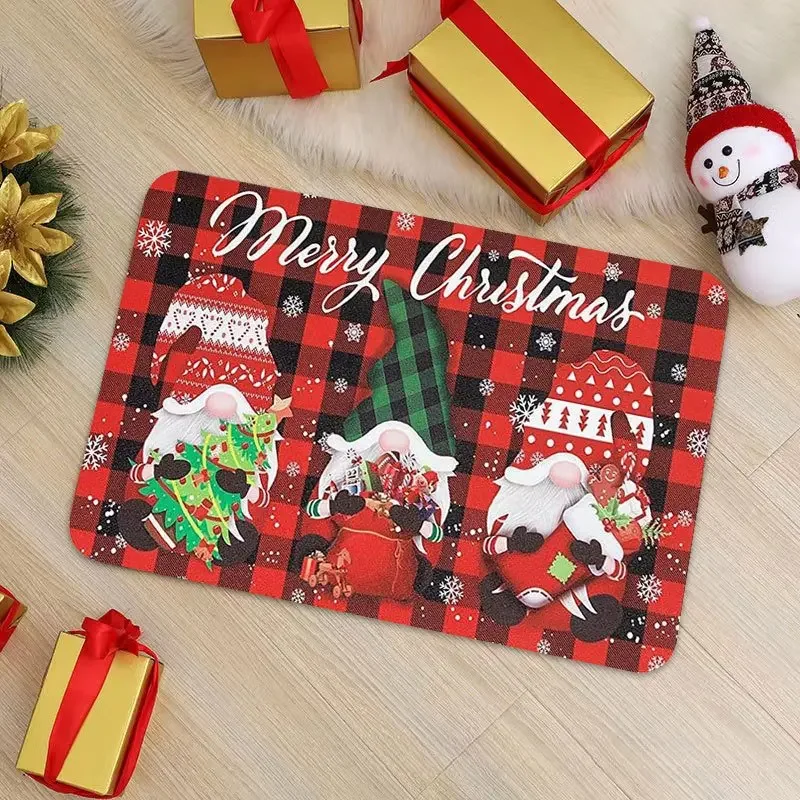 VIKAMA Santa Claus Sleigh Doormat for Front Door, Soft Crystal Velvet Welcome Mat, Non Slip Anti Fatigue Door Rug Indoor Outdoor