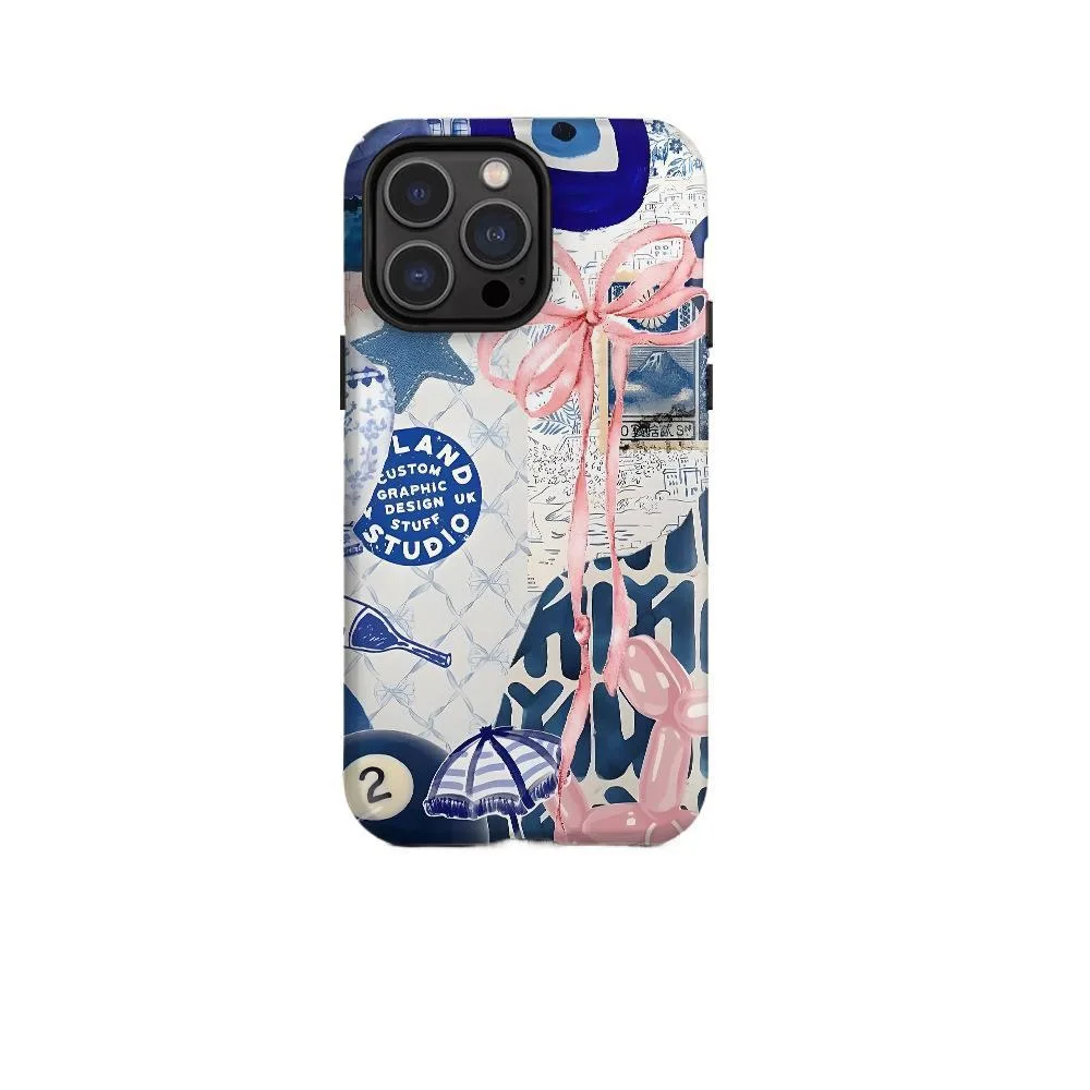 

Ins Blue Illustration Bow Tie Case for IPHONE 17 16ProMax 15 14 13 12 11 PRO Plus Acrylic TPU Two in One Magnetic Phone Cases