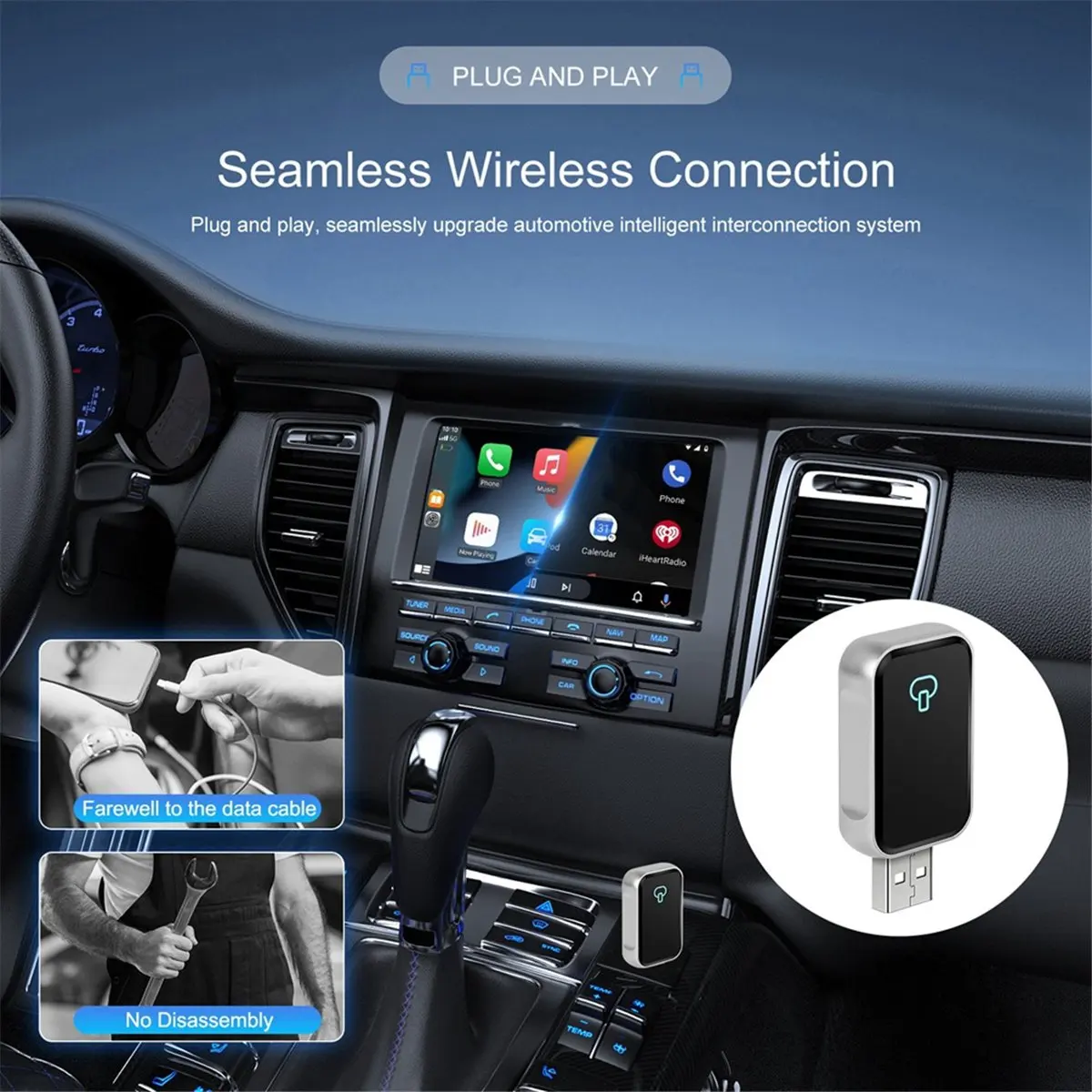 Super Sale Wireless CarPlay Adapter 2in1 Wired to Wireless CarPlay Android Auto Adapter,Wireless Carplay Adapter with Usb