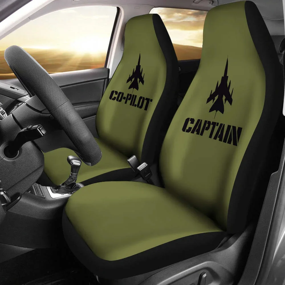 Captain and Co-Pilot Set of 2 Car Seat Covers Army Military Green,Pack of 2 Universal Front Seat Protective Cover