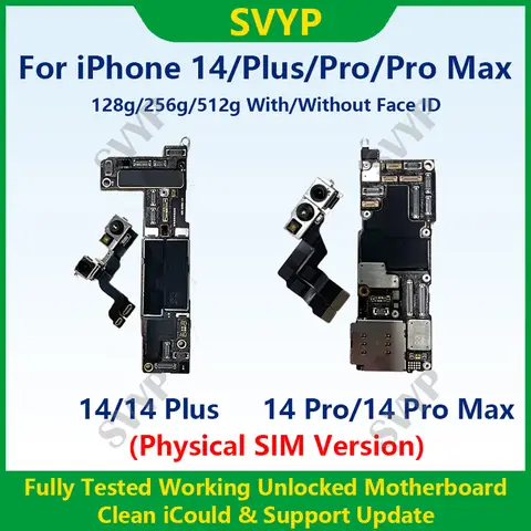 Fully Tested Authentic Mainboard For iPhone 14 Pro Max Unlocked Motherboard With Face ID Cleaned iCloud Physics SIM Version