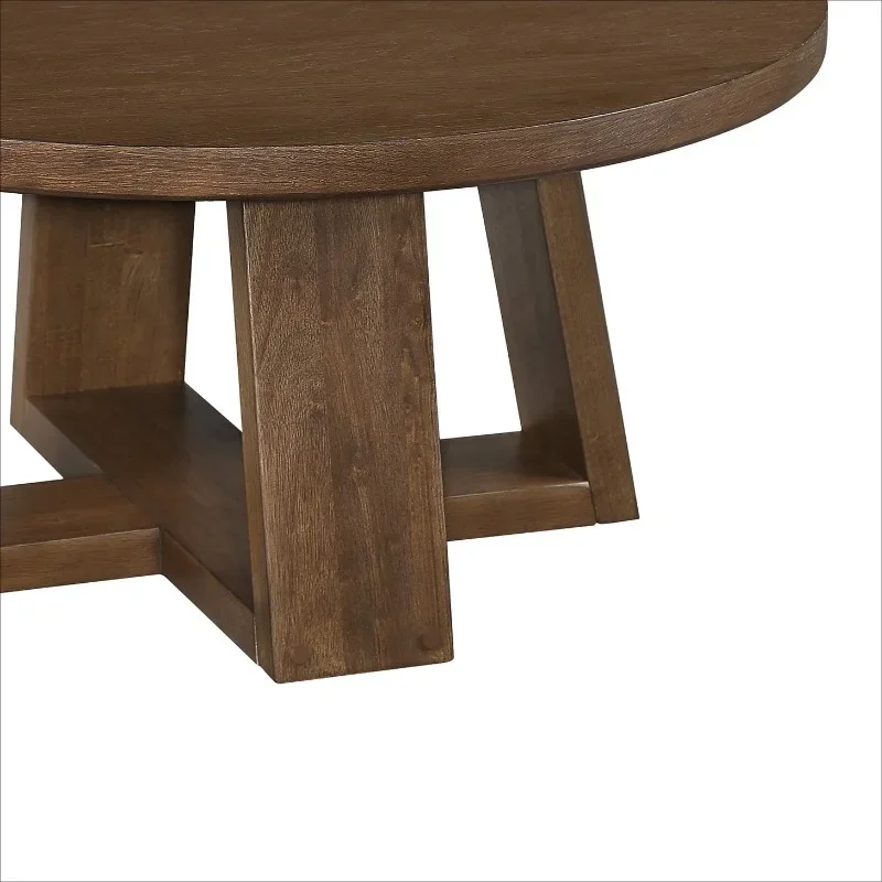 Coffee Table, Walnut Finish, Round,Sturdy construction,Easy assembly,blends seamlessly with any interior decor style