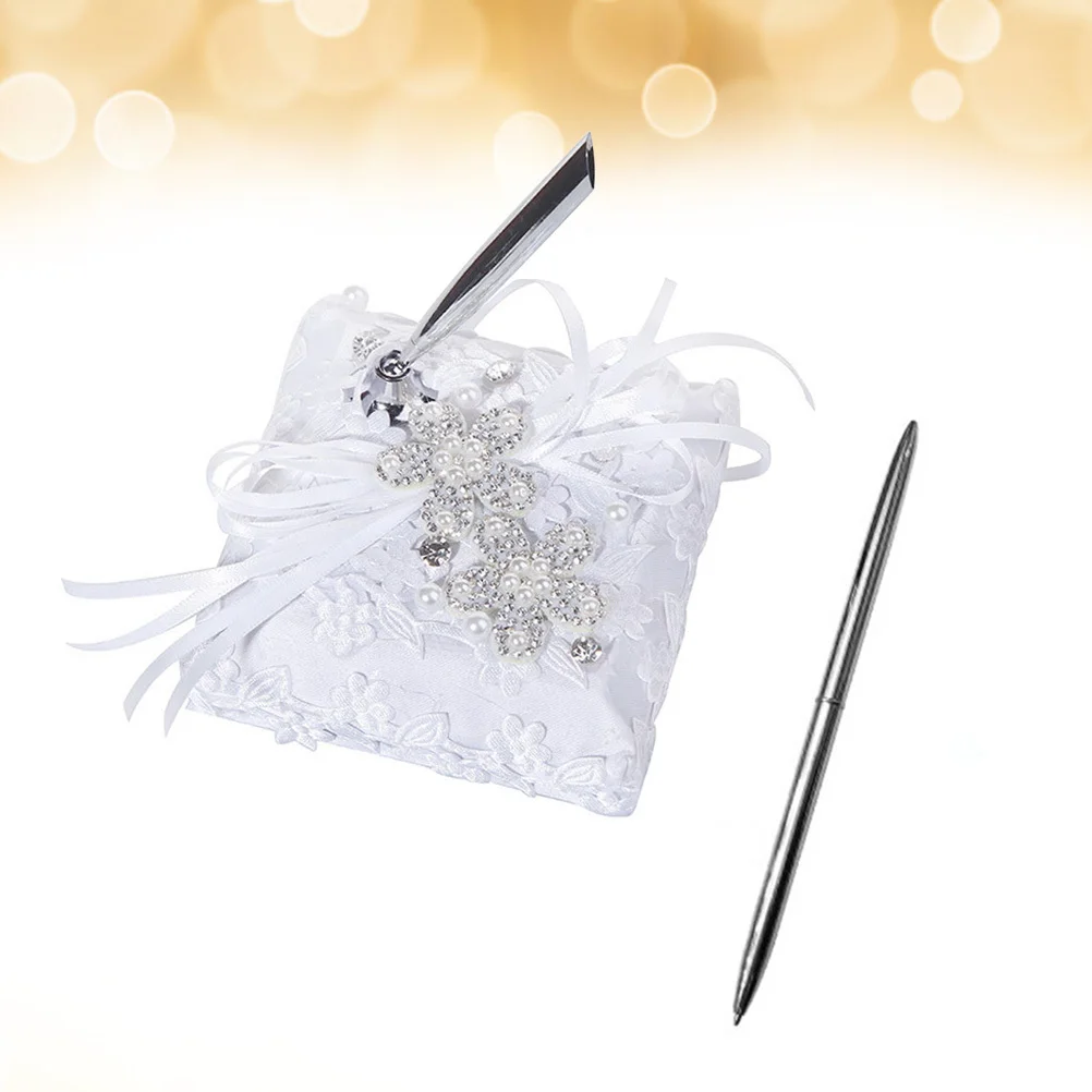 

Water Rhinestone Tassel Pen Stand Ribbon Flower Premium Material Elegant Wedding Party Decoration Party Pen Holder for Guests