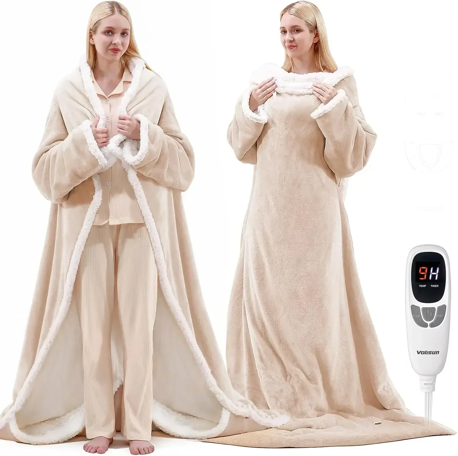 

Wearable Heated Blanket with Foot Pocket,Electric Snuggle Throw Blanket with Sleeves,9 Heating Levels & 1-10 Hours Auto Shut O