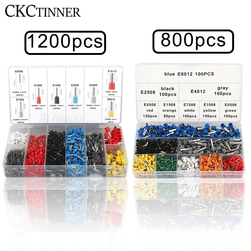 800pcs 1200pcs Insulate Cold Pressed Terminal Ferrule Insulated Double Wiring VE Cable Connector Dual Wire Tube Terminal Kit Set