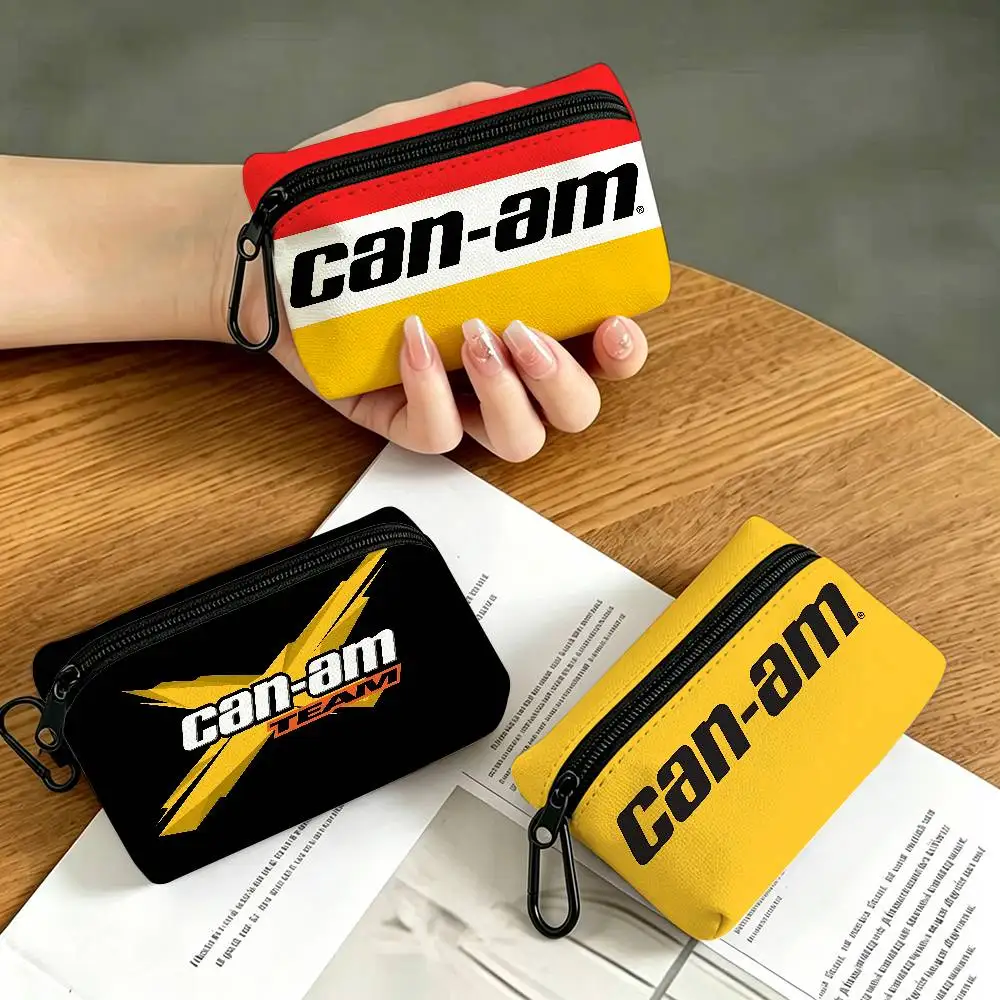 Can-Am Spyder Logo Portable Oxford Cloth Coin Purse Alloy Carabiner Hook Small Zipper Pouch For Backpack Belt Daily