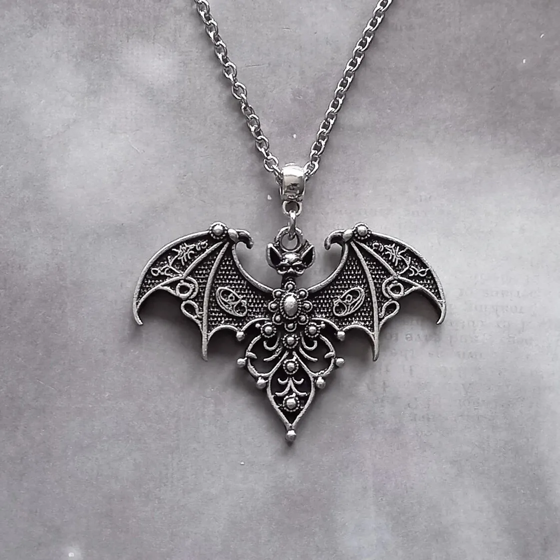 Vampire Bat Necklace,Gothic Jewelry,Witch Accessories,Decorated Bat, Pagan,Alternative,Mystical,Bat Charm,Choker For Women Man
