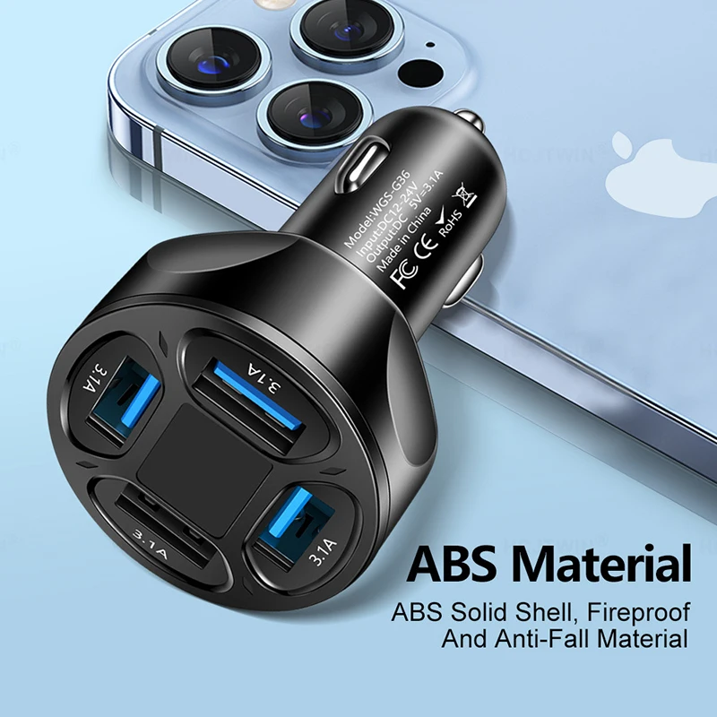 4-Port USB Car Charger with LED Voltage Display Smart Chip Multi-Protection Fireproof ABS Shell Adapter For iPhone For Samsung - view 3