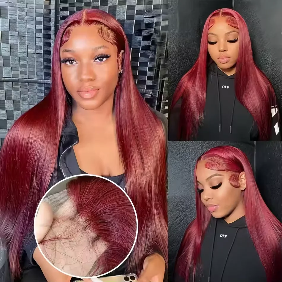 99J Straight Human Hair Wigs Burgundy 13x6 HD Lace Frontal Wig Human Hair Wigs 13x4 HD Lace Red Remy Human Hair Wigs for Women image 3