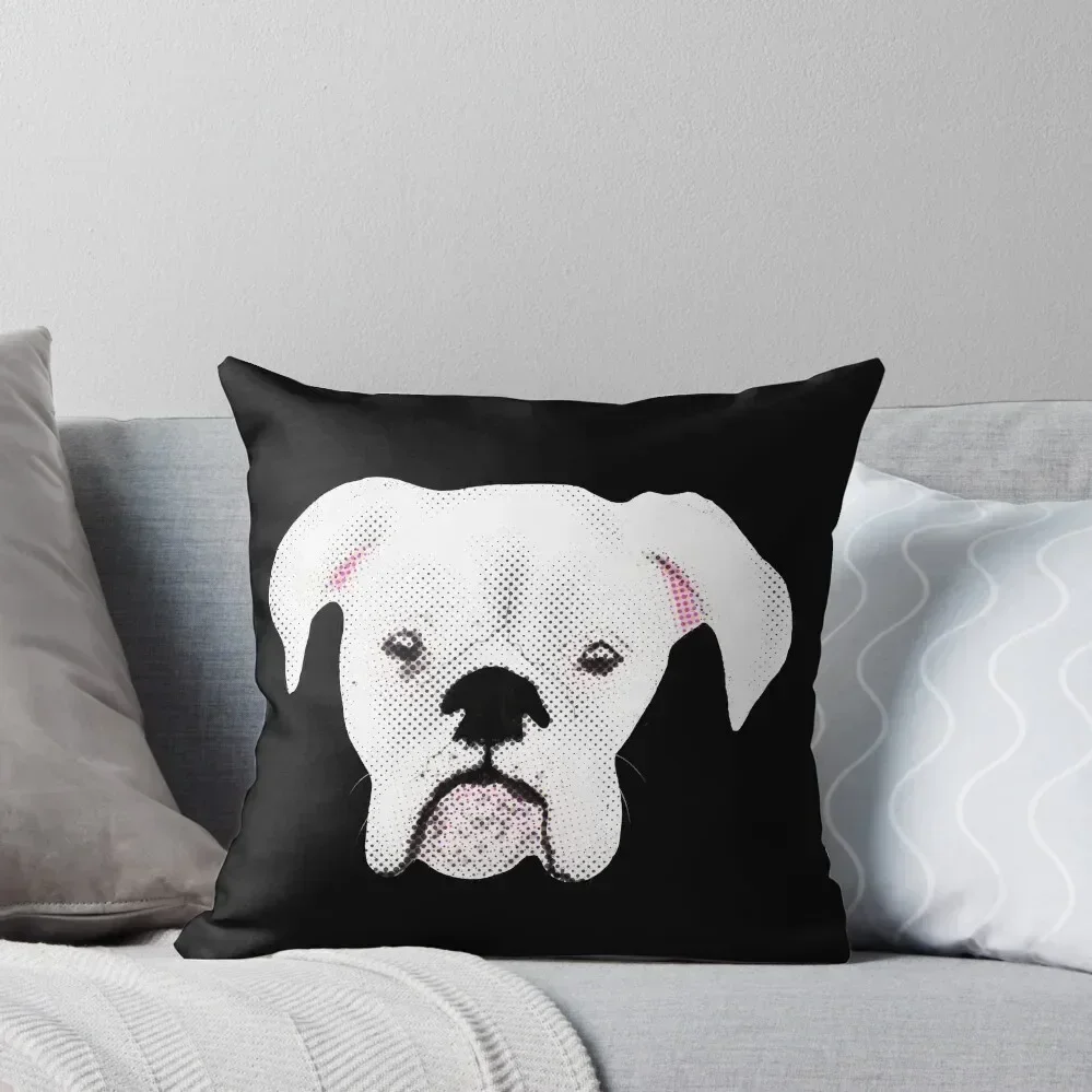 WHITE BOXER DOG HALFTONE PUPPY BLACK Throw Pillow Christmas Pillow New year pillow