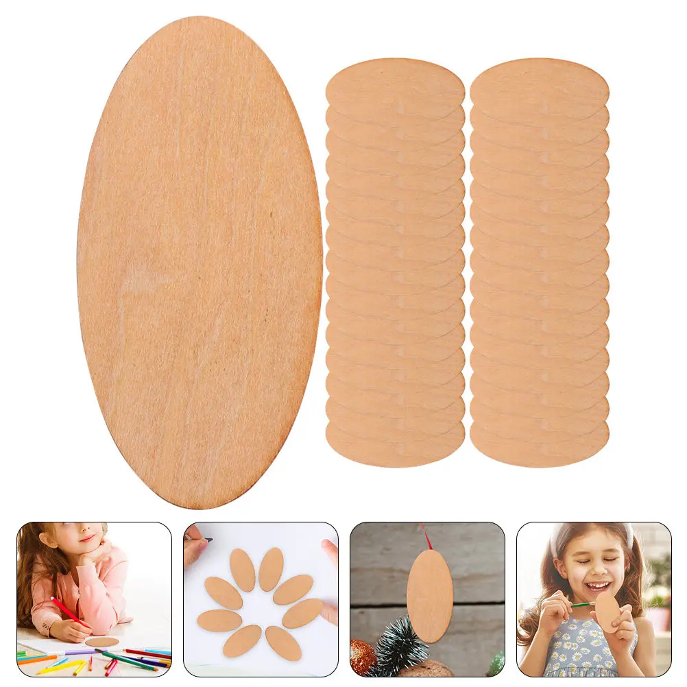 

50Pcs Wooden Slices Unfinished Oval Wood Pieces for DIY Crafts Blank Material Kids Handmade Projects Smooth Safe Edges