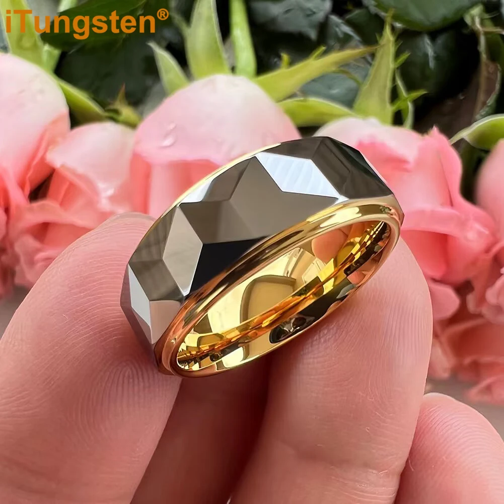 ITungsten 8mm Dropshipping Two Tone Face Ring Nice Tungsten Wedding Band for Men Women Stepped Polished Finish Comfort Fit