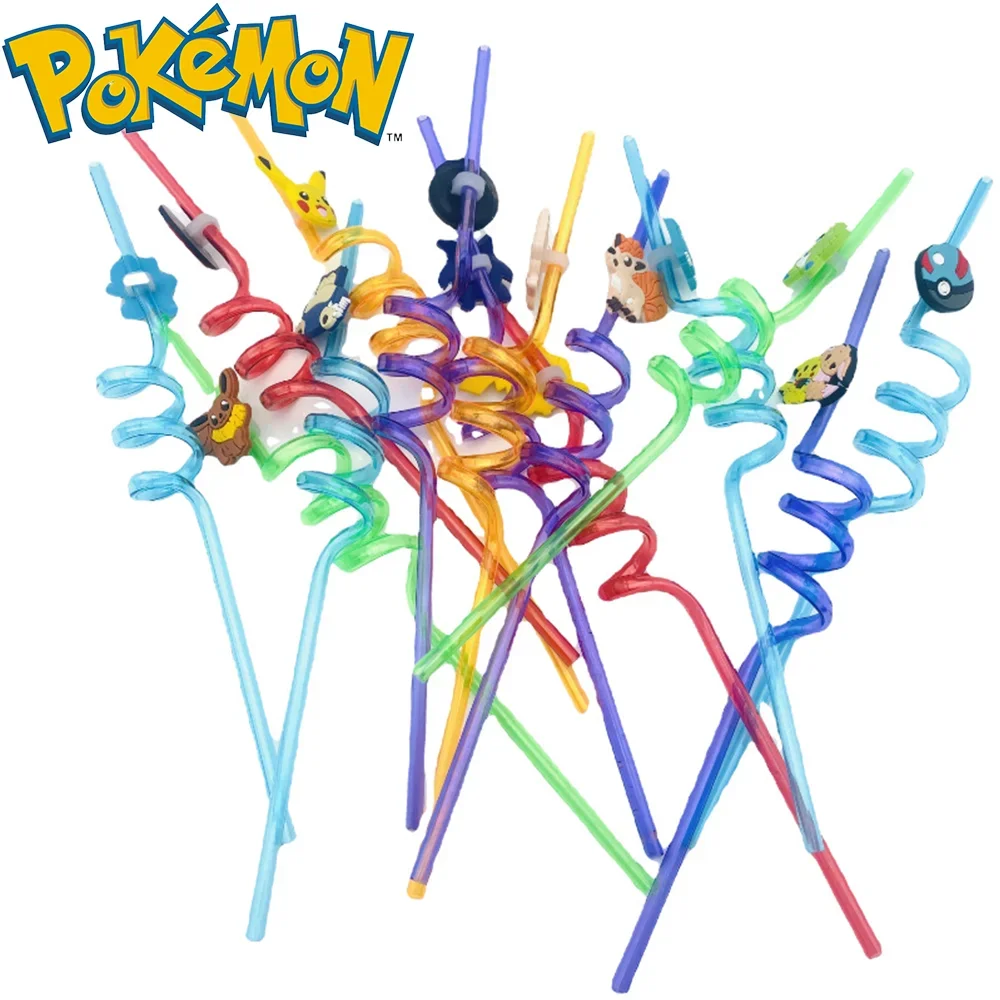 

10Pcs Pokemon Pikachu Jigglypuff Bulbasaur Anime Straw Cartoon Children Reusable Plastic Straws Pokemon Party Drinks Straws