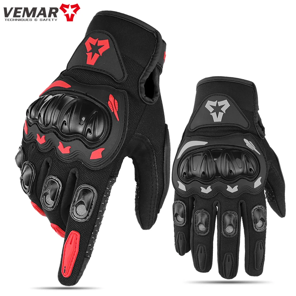 VEMAR Letnie rękawiczki motocyklowe Mężczyźni Czarny Pełny palec Ekran dotykowy Kolarstwo ATV MTB Guantes Moto Luvas Rękawiczki rowerowe Kobiety Czerwony