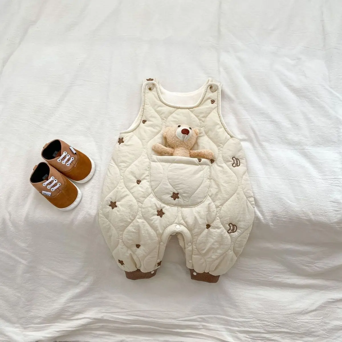 Korean Baby Winter Clothing Thick Newborn Cartoon Jumpsuit Cute Baby Thick and Warm Long Sleeve Hooded Rompers