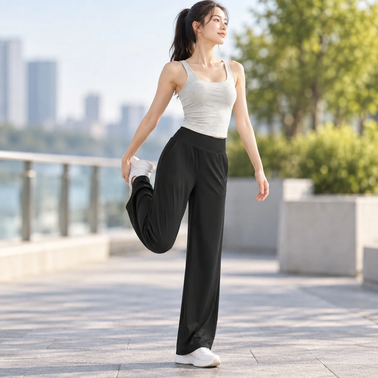 Loose Fit Straight Leg Pants with No Padding All Season Running Sports Fitness Body Shaping Long Sleeve Pullover Women Pants