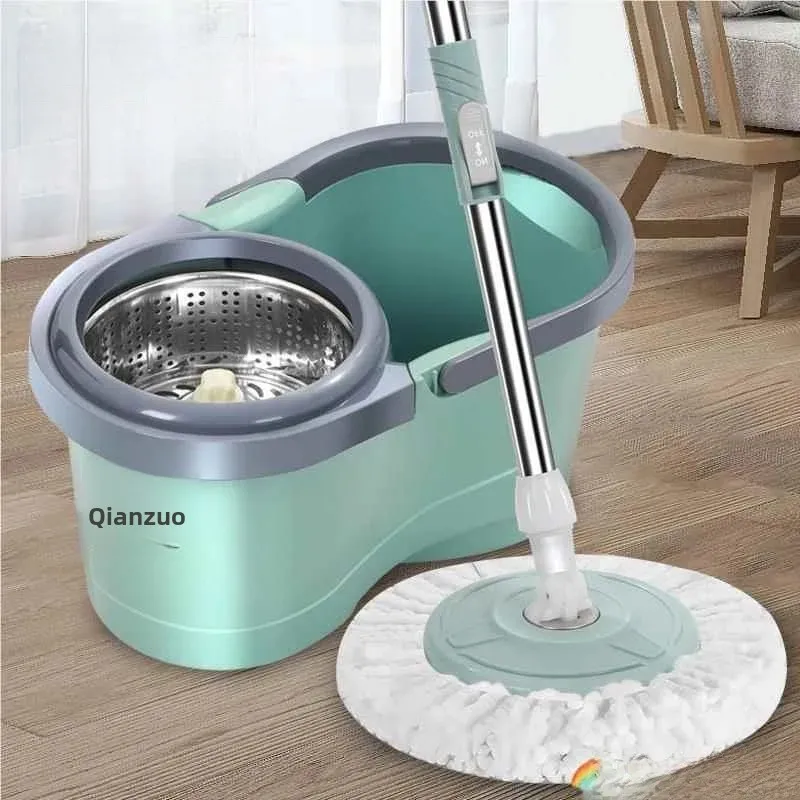 Thickened Stainless Steel Mop Bucket Rotating for Home Use Cloth Drying Wet And Dry Mop Bucket Lazy Person No Hand Wash Needed
