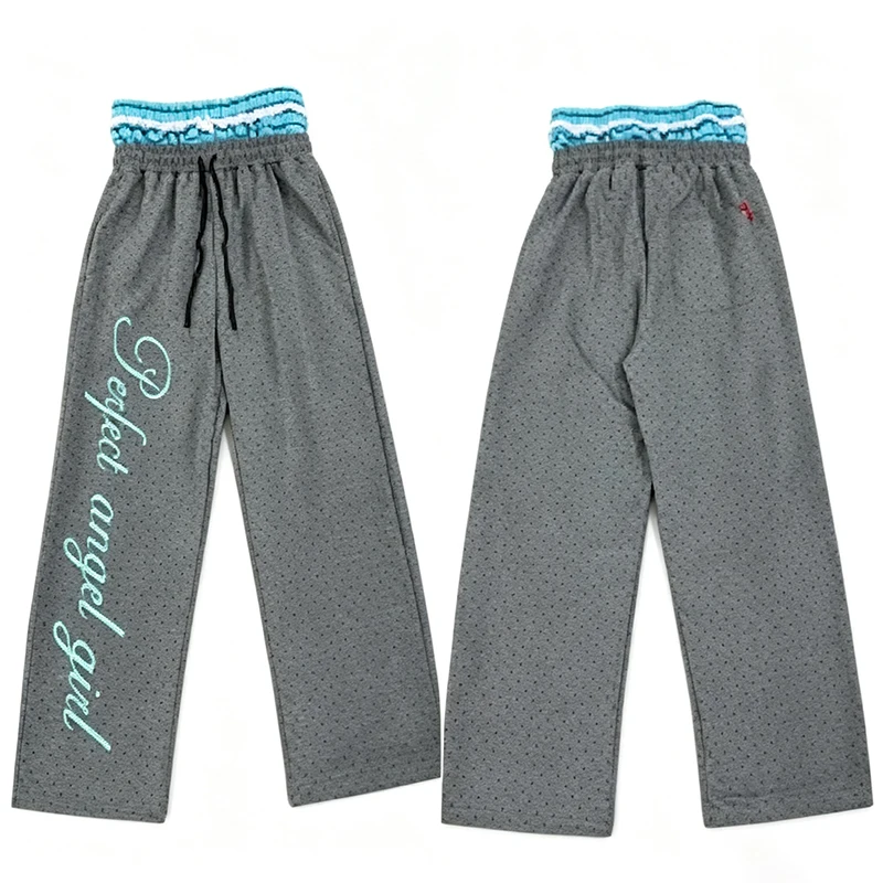 Women Y2K Streetwear Wide‑Leg Sweatpants, 2026 Polka‑Dot Letter Graphic Elastic Drawstring Loose Casual Trousers