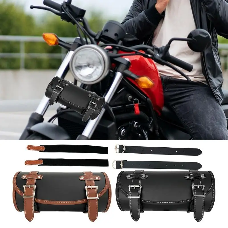 Motorcycle Seat Bag Motorcycle Saddle Bag Tool Organizer Waterproof Leather Saddlebags Storage Organizer Retro Pouch With
