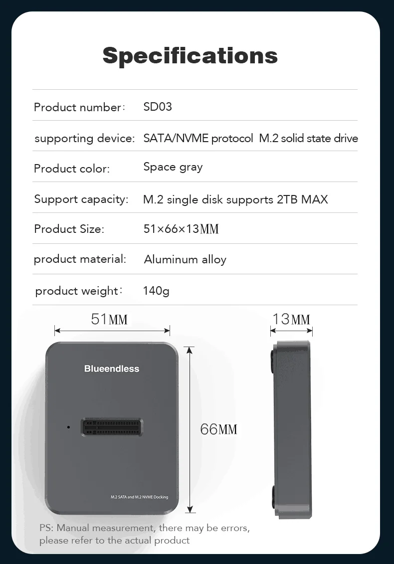 Blueendless Nieuw Product Dual Protocol Aluminium M.2 Nvme Sata Ssd Usb 3.1 M Sleutel Ssd Docking Station Ssd Behuizing