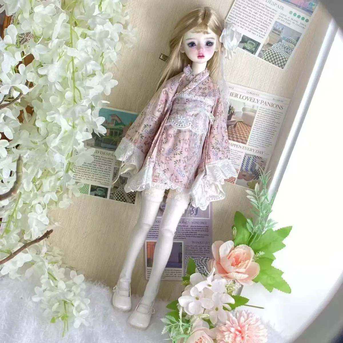 1/4 ملابس الدمية دعوى ل 45 سنتيمتر Bjd دمية الجوارب + تنورة + حزام + إكسسوارات الشعر فستان اللعب اللعب منزل إكسسوارات دمي ، لا دمية