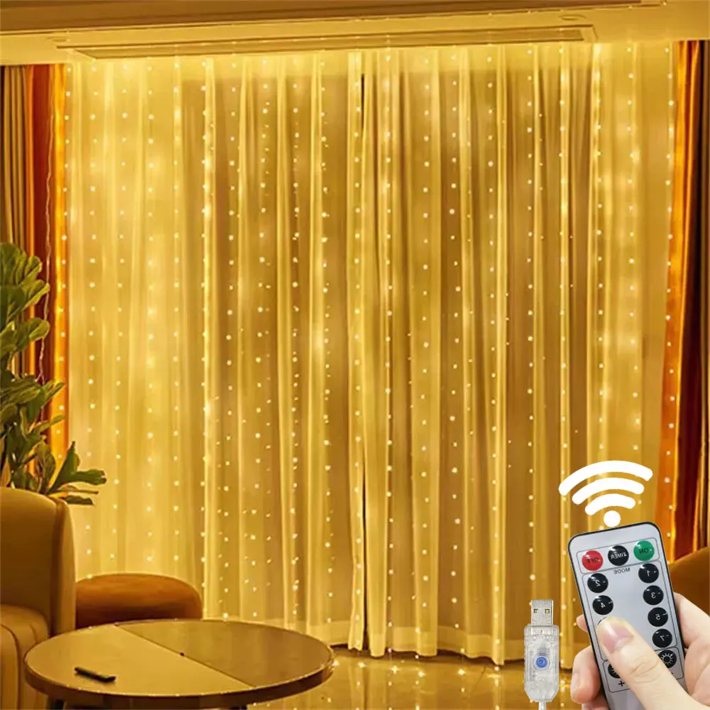 

3/4/6m LED Curtain USB Plug Fairy Lights String Festoon Outdoor Ramadan Eid Mubarak Wedding Party Room Decoration Mother's Day