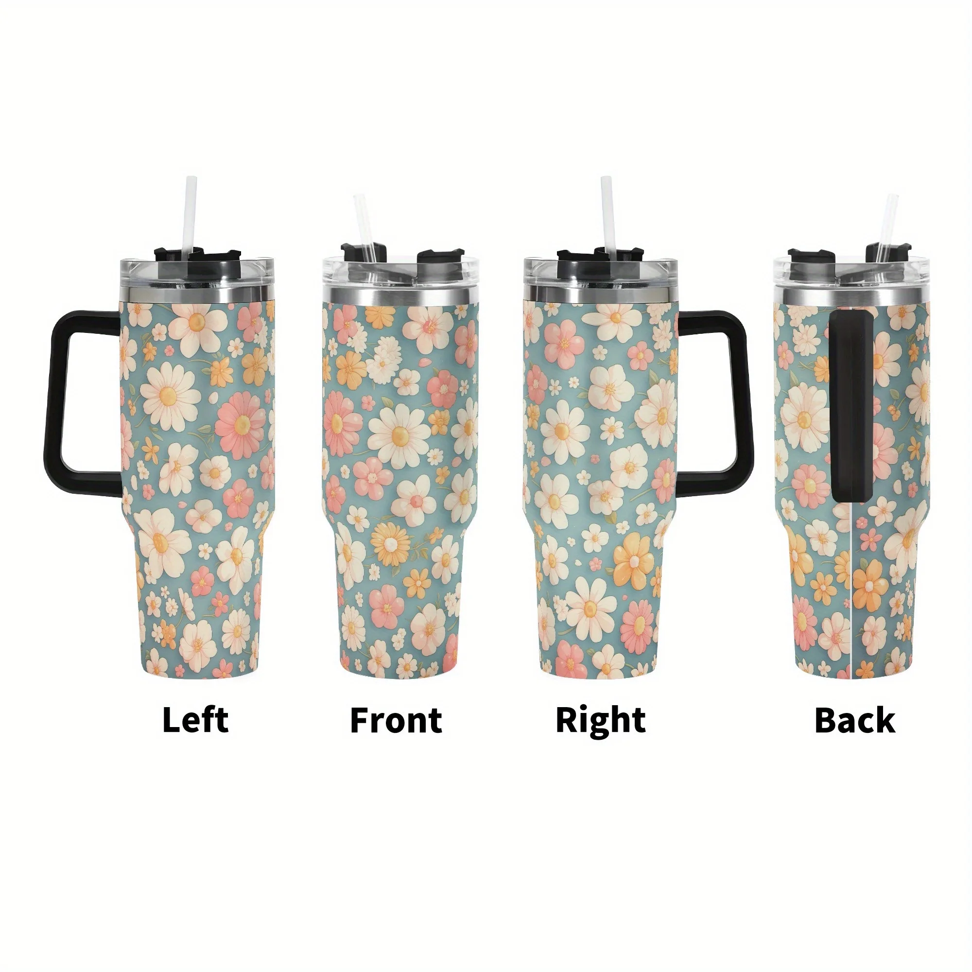 Vaso Térmico de Acero Inoxidable de 40 Oz con Diseño de Flor de Cerezo, Mantiene las Bebidas Frías o Calientes, Compatible con Pajitas, Diseño Clásico