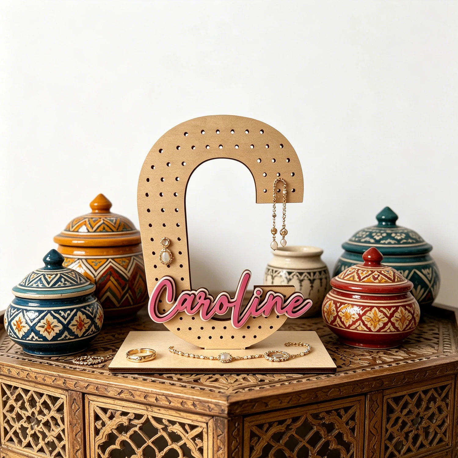 1pc Custom Korean style Wood Earring Holder: Wooden Jewelry Organizer,Birthday Wedding Party Decoration Gifts for Girlfriend view 5