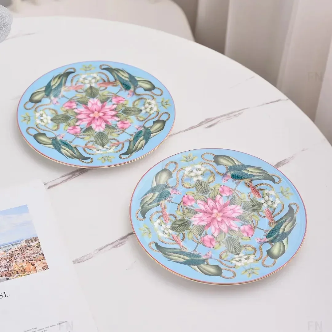 

Roaming Meijing 20cm Dinner Plate Bone China Dish Tableware Food Tray European Western Cuisine Plate Double Plate Suit