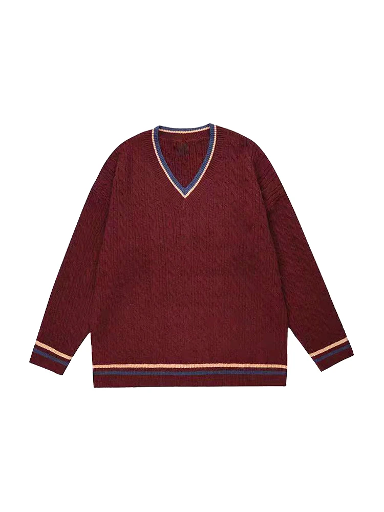 Suéter de Punto con Cuello en V Color Vino Tinto Navideño, Moda Femenina 2023, Nuevo Estilo Retro de Otoño Invierno, Top con ...