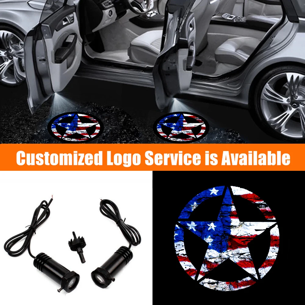 

2pcs Wired AMERICAN Flag Star Logo Car Door Led Welcome Pedal Lights Courtesy Laser Projector Shadow Gadget Accessories