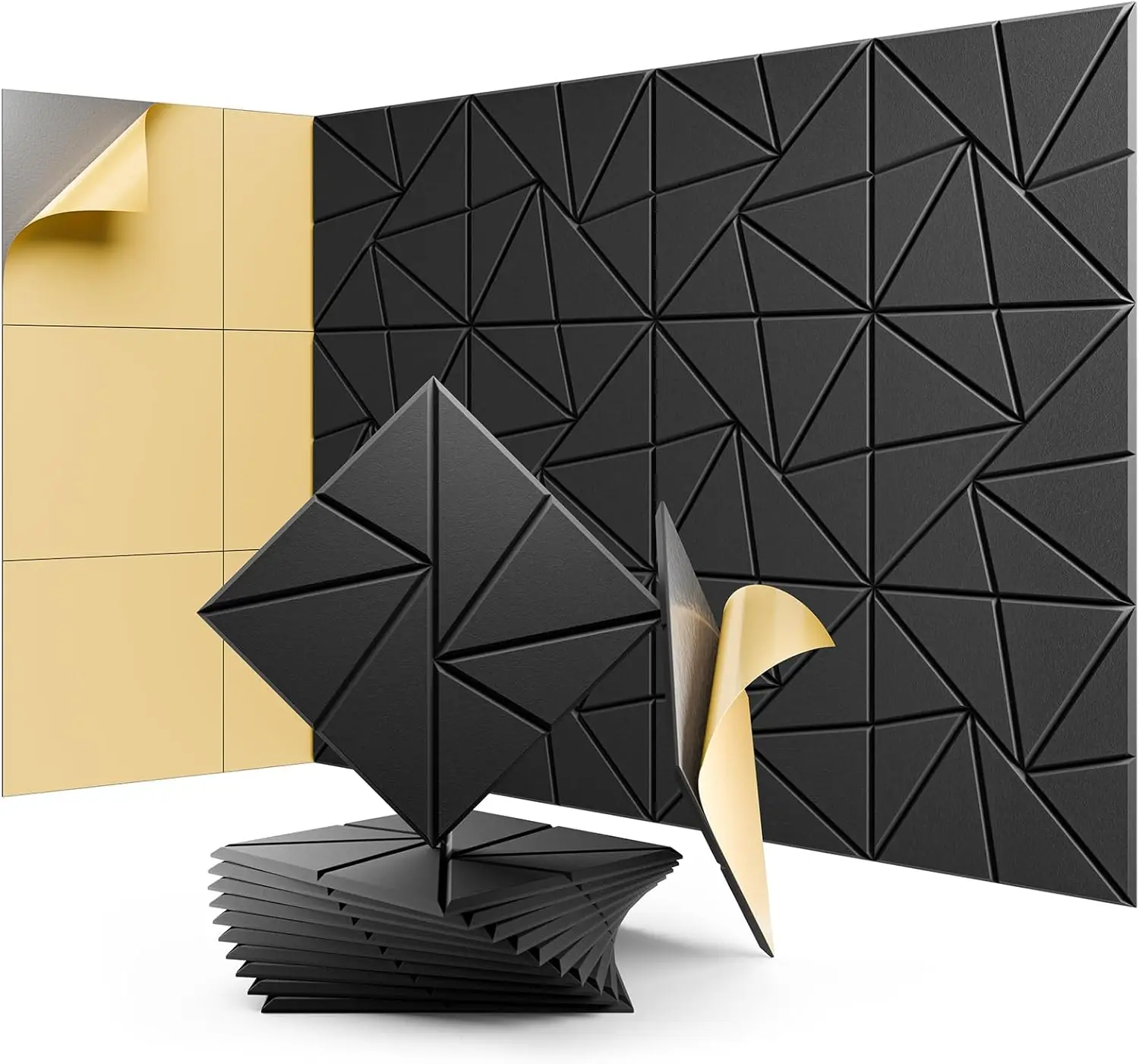 

12 Pack Acoustic Panels, Self-Adhesive Soundproof Foam for Walls, 12"x12"x0.4", Black - Ideal for Home, Studio, Office